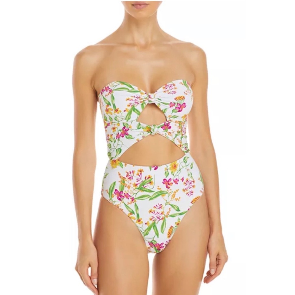 AQUA Swim Bandeau Cutout Knots & Ties One Piece Swimsuit